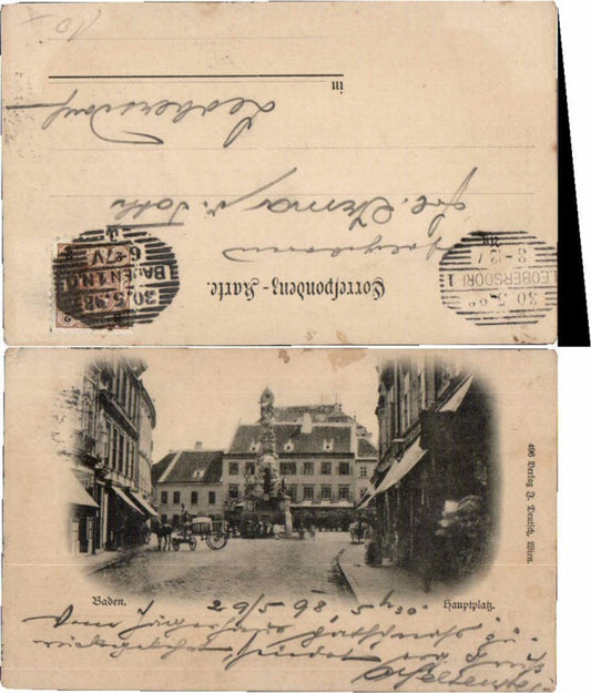 70159,RARE AK Baden b. Wien Hauptplatz Partie 1898