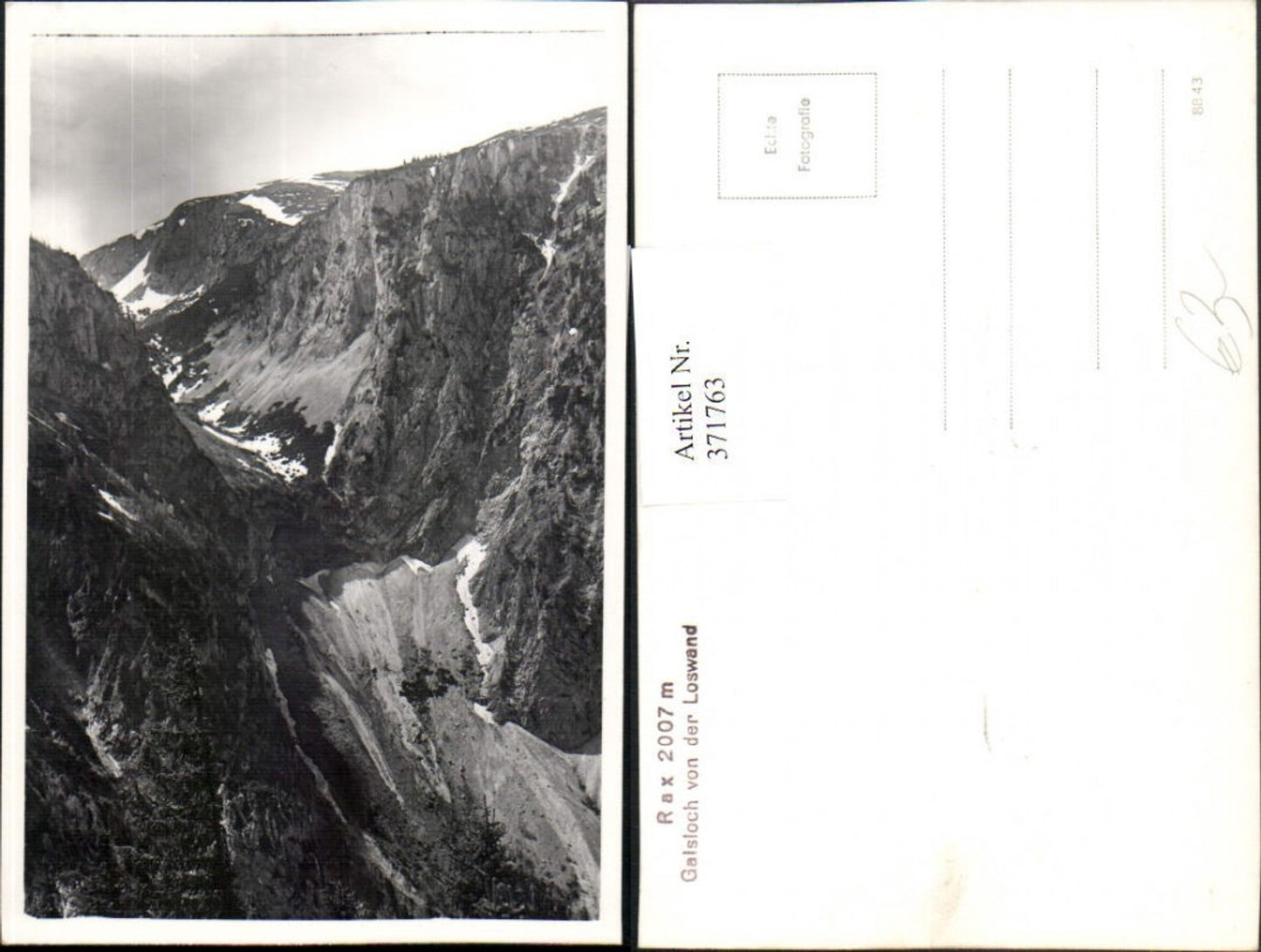371763,Foto AK Rax Gaisloch von d. Loswand b. Reichenau Bergkulisse