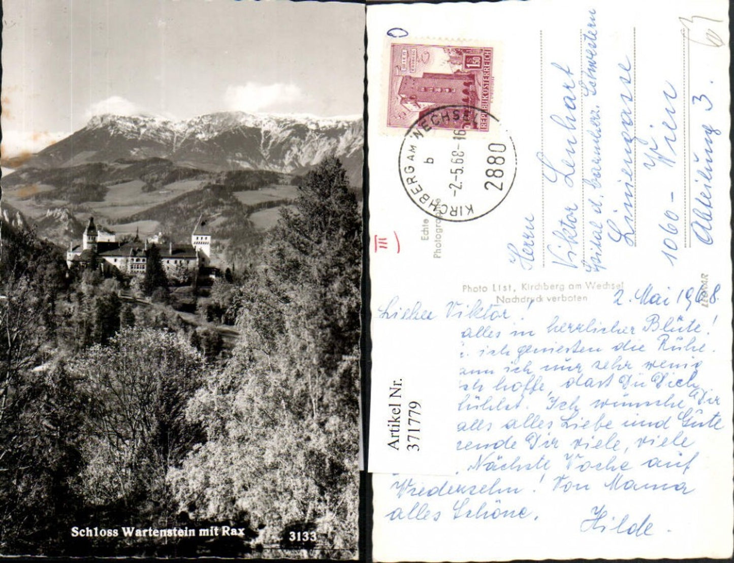 371779,Schloss Wartenstein b. Raach geg. Rax Bergkulisse