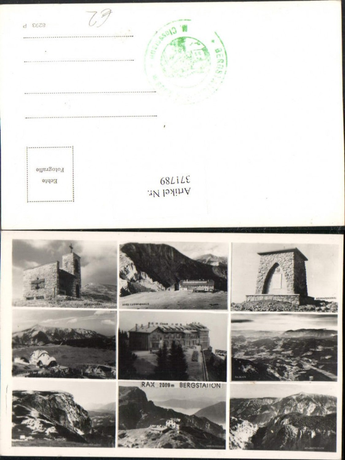 371789,Rax Bergstation b. Reichenau Ottohaus Heldendenkmal Kirche Habsburghaus Mehrbildkarte