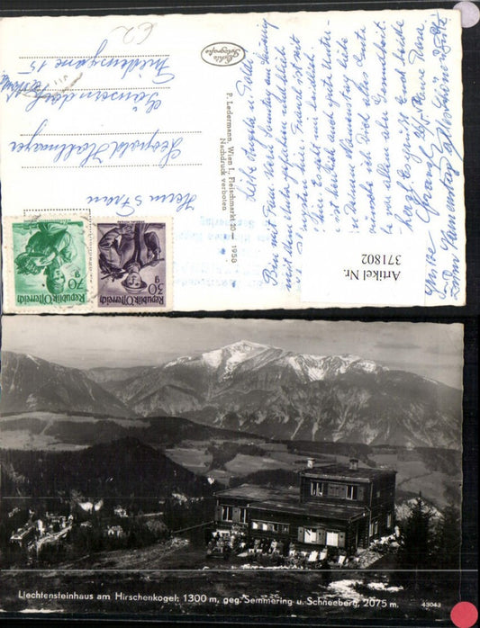 371802,Liechtensteinhaus Berghütte am Hirschenkogel geg. Semmering u. Schneeberg Bergkulisse