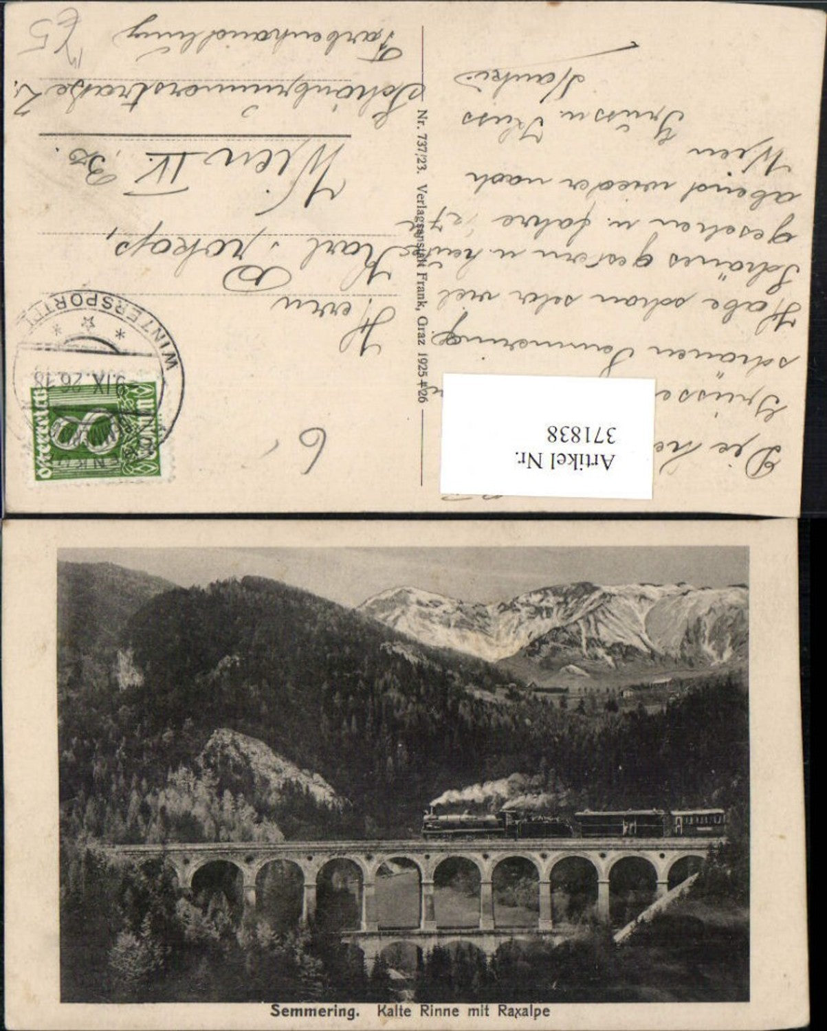 371838,Semmering Kalte Rinne Viadukt Lokomotive m. Raxalpe Bergkulisse