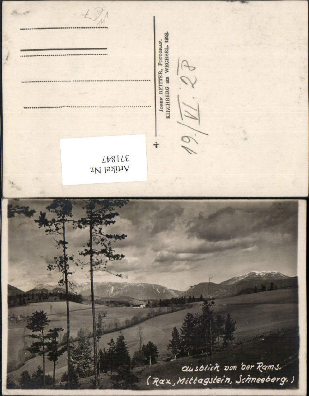 371847,Ausblick von d. Ramx b. Gloggnitz Rax Mittagstein Schneeberg Bergkulisse pub Josef Reitter