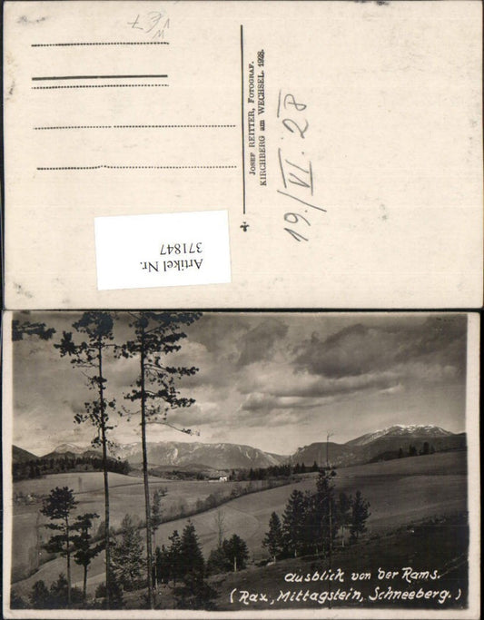 371847,Ausblick von d. Ramx b. Gloggnitz Rax Mittagstein Schneeberg Bergkulisse pub Josef Reitter
