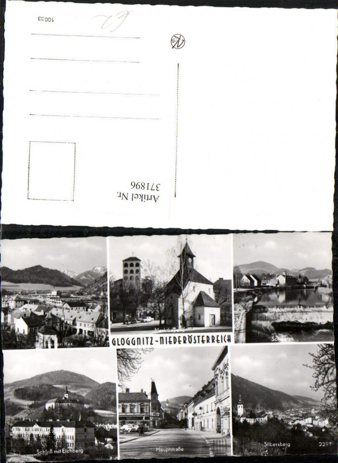 371896,Gloggnitz Totale Marktplatz Kirche Wehr Schloss Silbersberg Mehrbildkarte