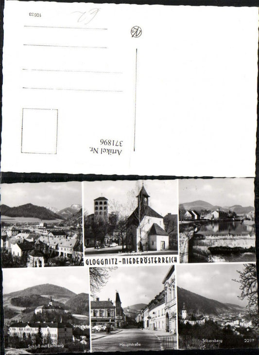 371896,Gloggnitz Totale Marktplatz Kirche Wehr Schloss Silbersberg Mehrbildkarte