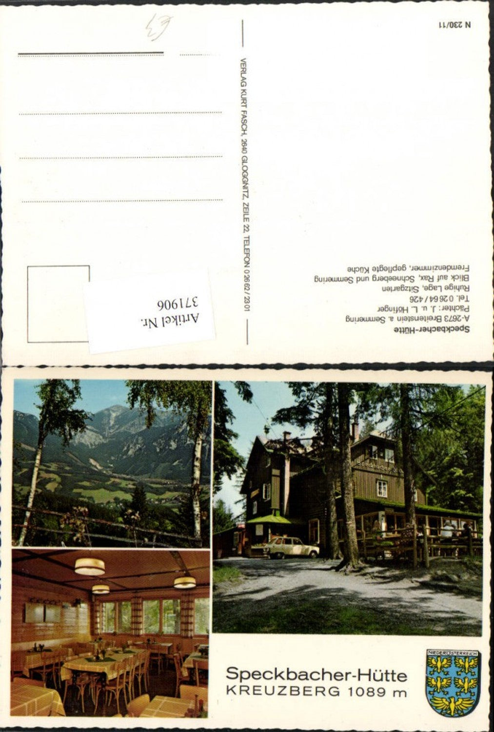 371906,Breitenstein am Semmering Speckbacher-Hütte am Kreuzberg Mehrbildkarte
