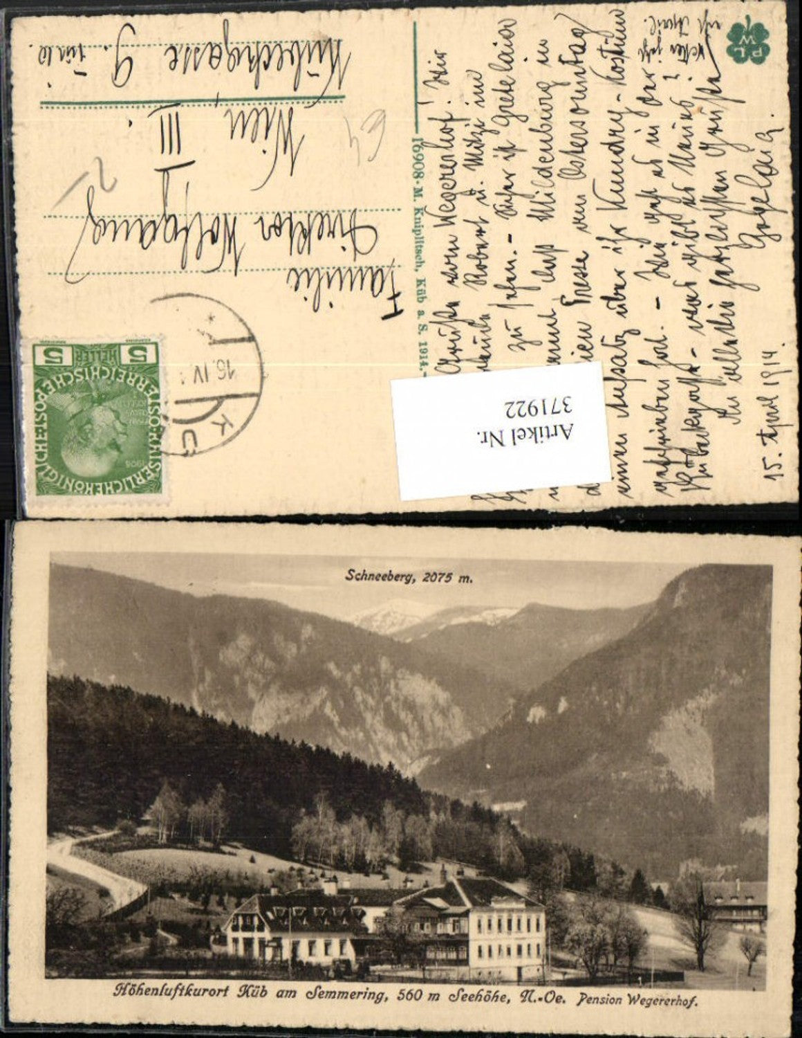 371922,Küb am Semmering Pension Wegererhof geg. Schneeberg