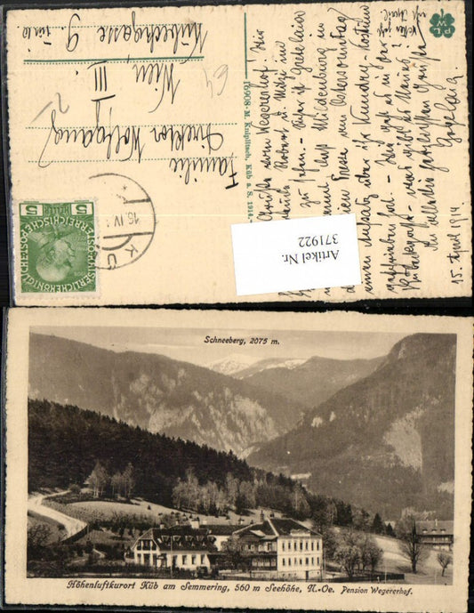 371922,Küb am Semmering Pension Wegererhof geg. Schneeberg