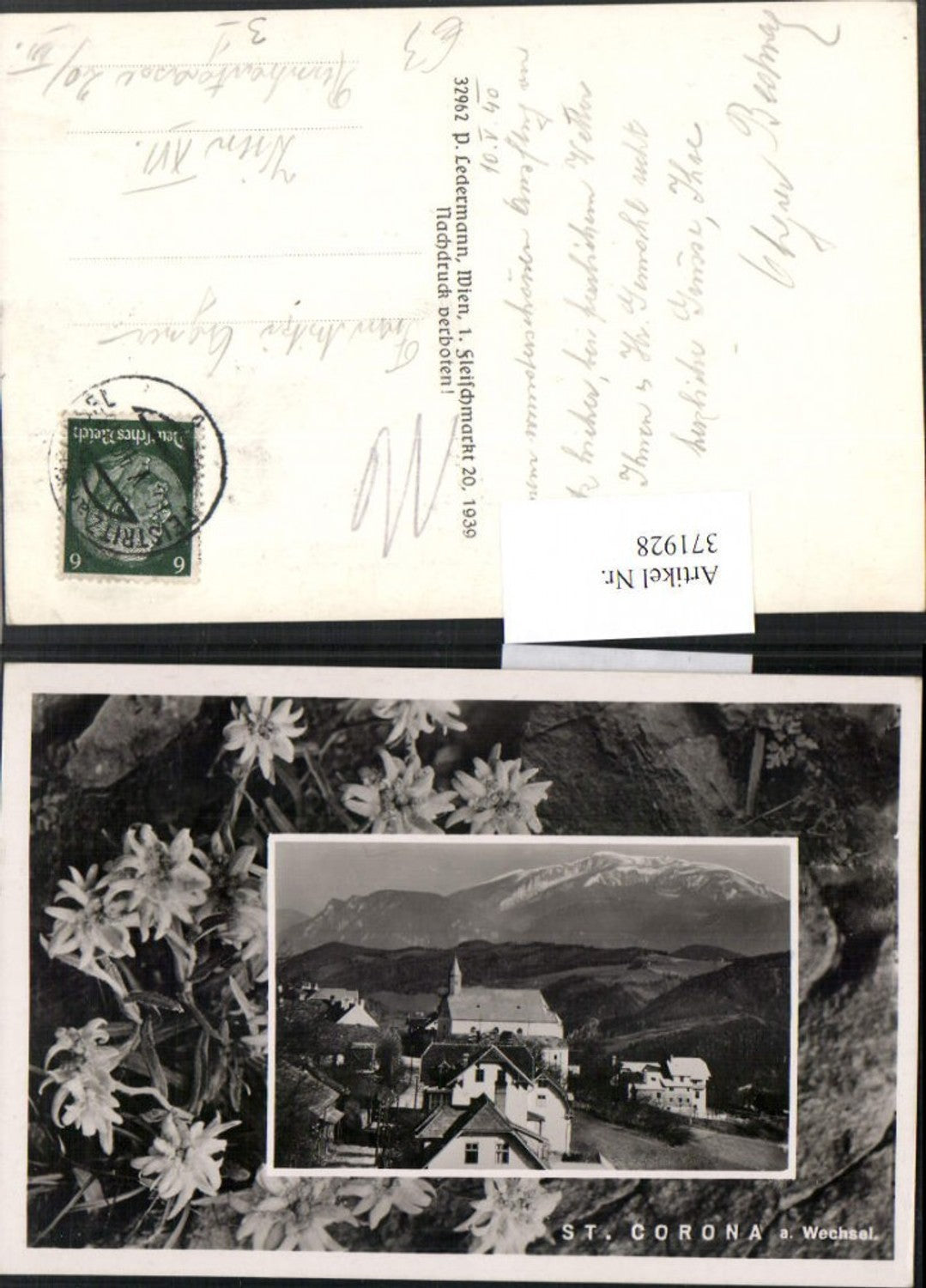 371928,St. Corona am Wechsel Teilansicht Bergkulisse Passepartout Edelweiß