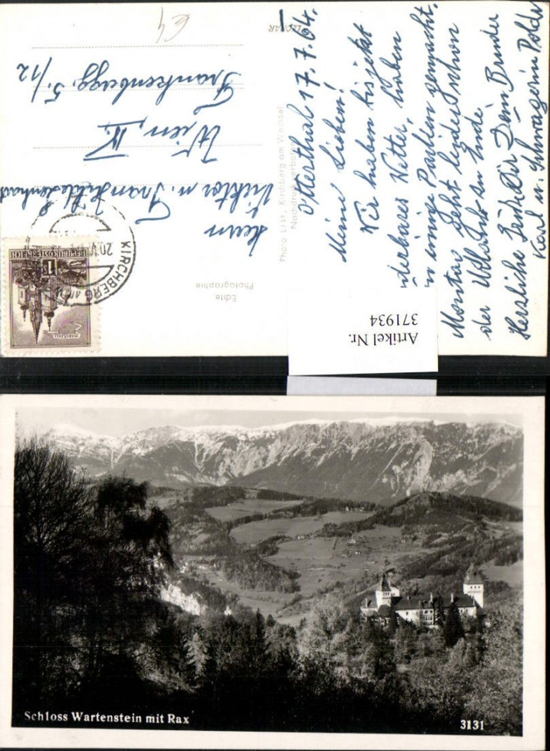 371934,Schloss Wartenstein b. Gloggnitz geg. Rax Bergkulisse