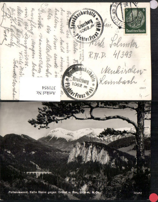 371954,Semmering Polleroswand Kalte Rinne Viadukt geg. Orthof u. Rax Bergkulisse