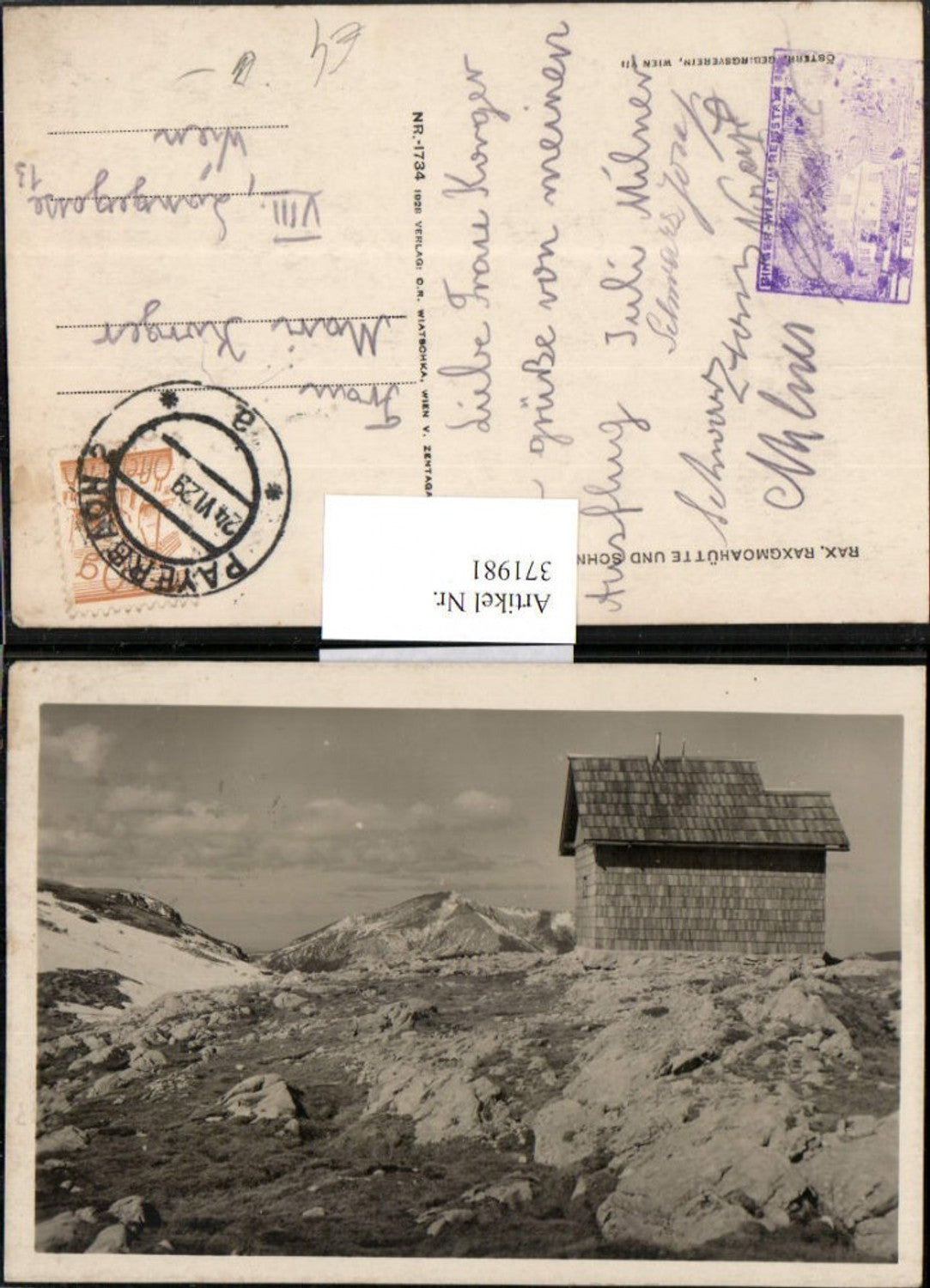 371981,Rax Raxgmoahütte Berghütte b. Reichenau m. Schneeberg