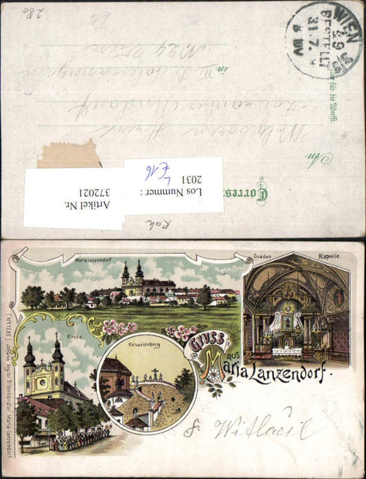 372021,Litho Gruß aus Maria Lanzendorf Totale Kirche Kalvarienberg Mehrbildkarte