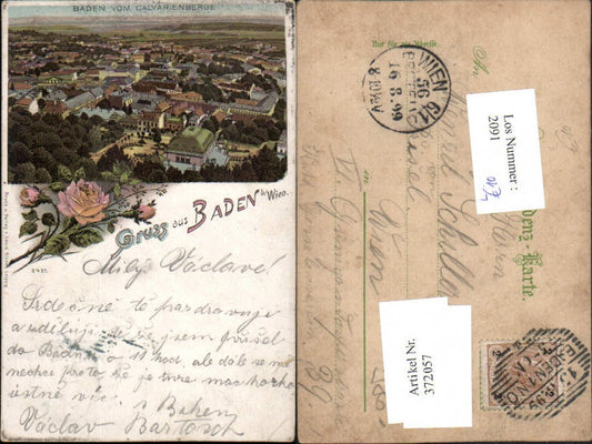 372057,Litho Gruß aus Baden b. Wien vom Kalvarienberg Totale