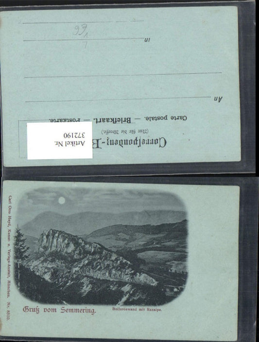 372190,Mond Litho Gruß vom Semmering Polleroswand m. Raxalpe pub Carl Otto Hayd 8510