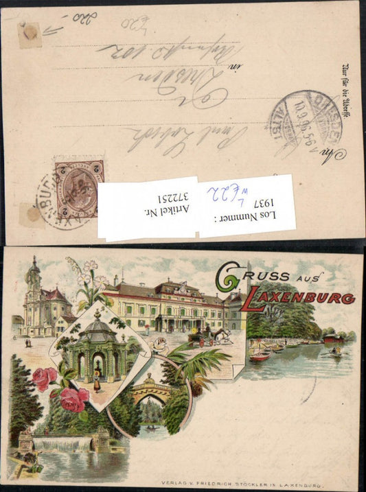372251,Litho Gruß aus Laxenburg Kirche Lustgarten Brücke Wehr Mehrbildkarte