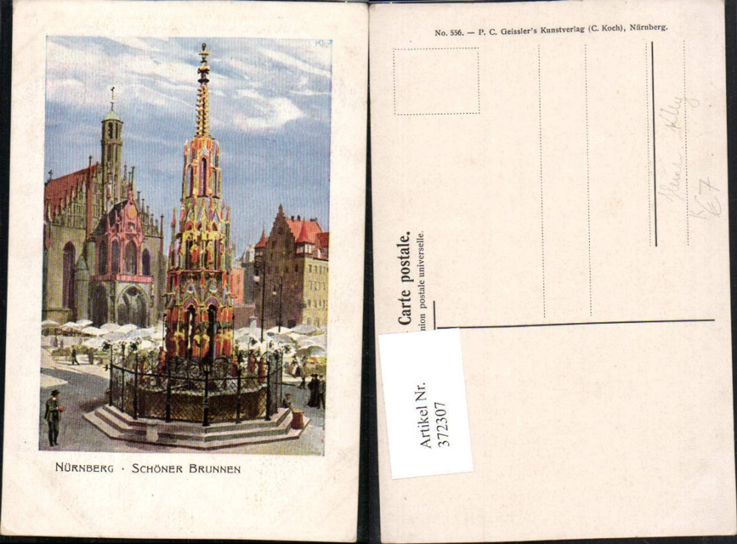 372307,Künstler AK Heinrich Kley Nürnberg Schöner Brunnen Markt Frauenkirche Kirche