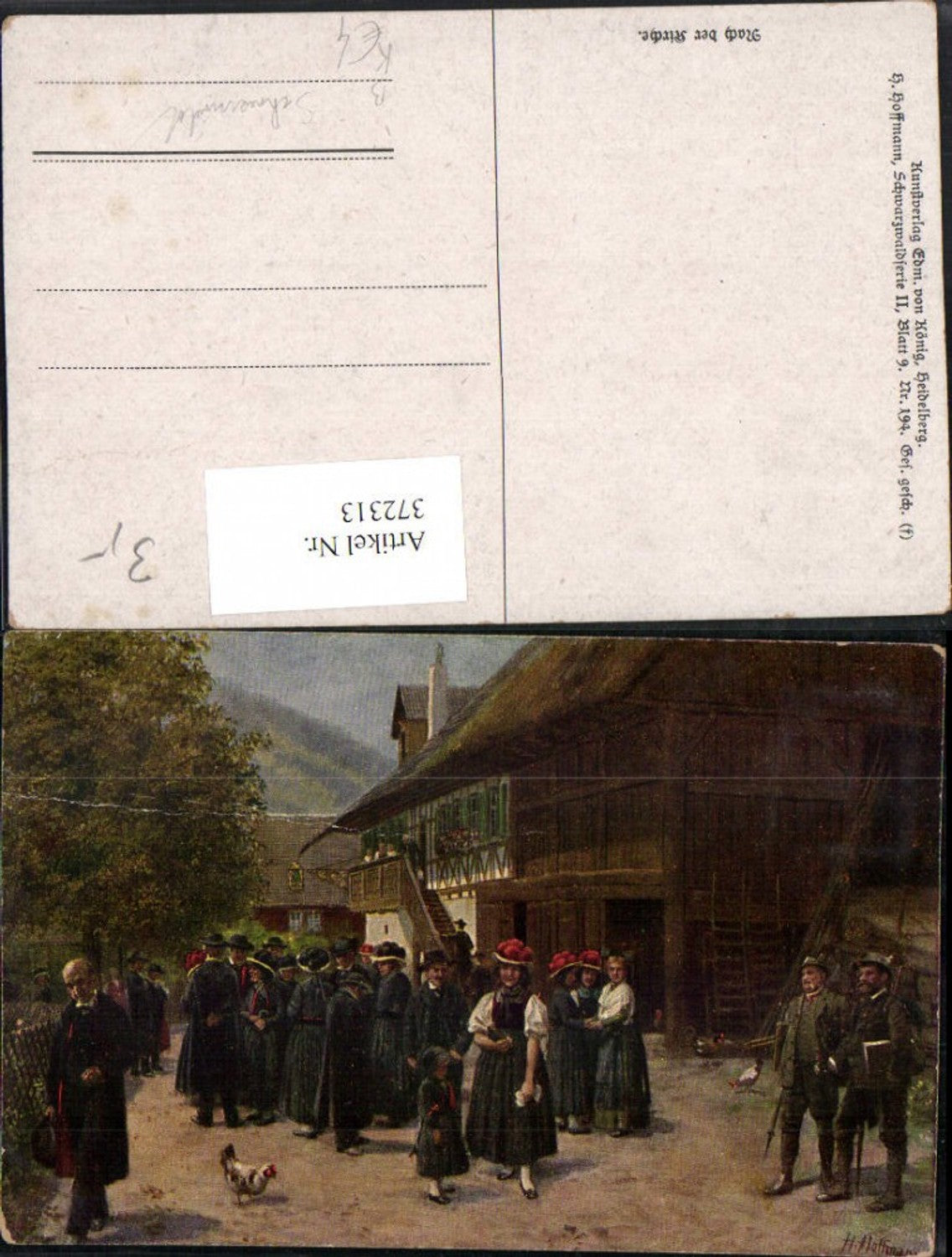 372313,Künstler AK Heinrich Hoffmann Schwarzwald Nach d. Kirche Trachten Tracht