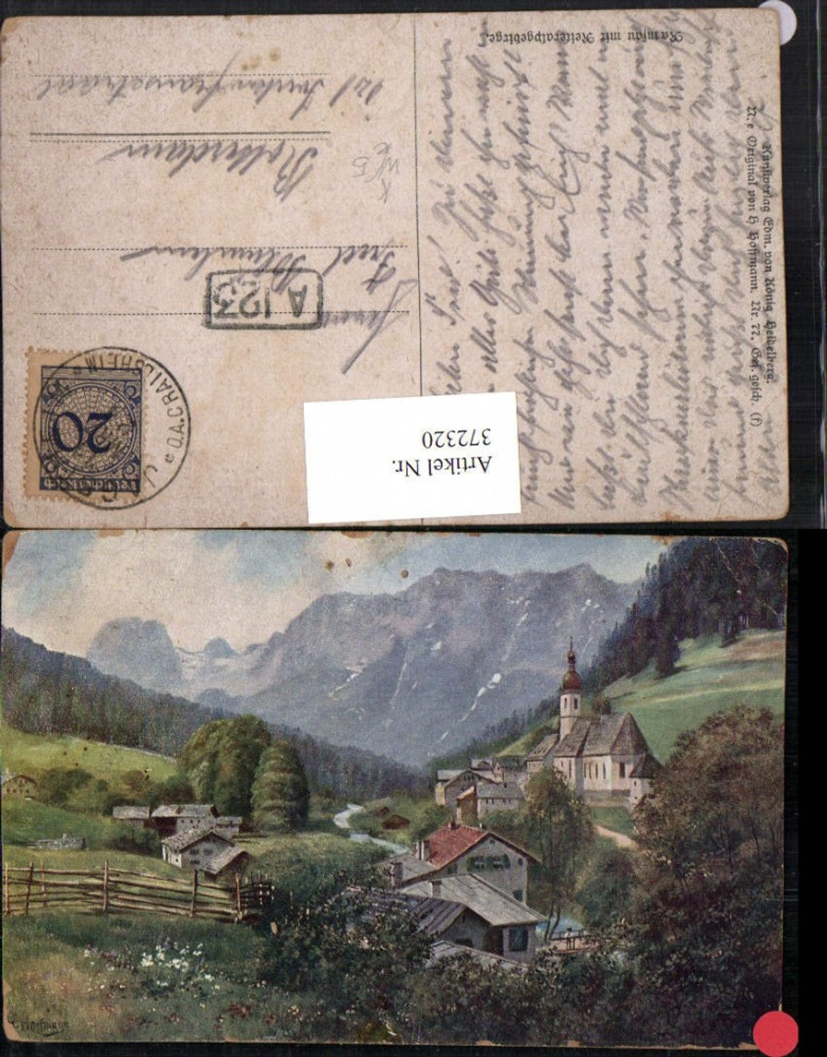 372320,Künstler AK Heinrich Hoffmann Ramsau Kirche m. Reiteralpgebirge Bergkulisse