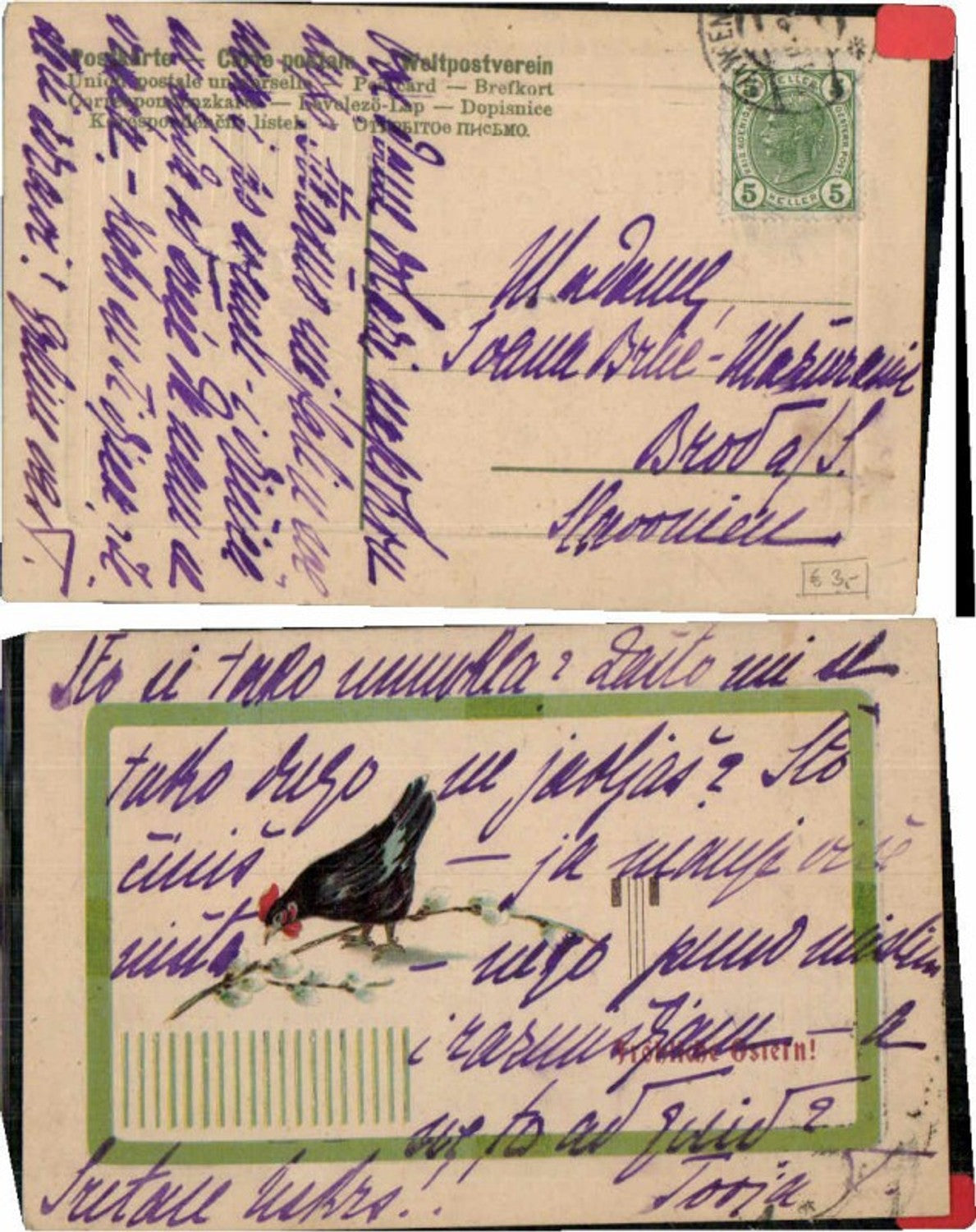 71753,Präge AK Hahn Ostern Hehne 1900