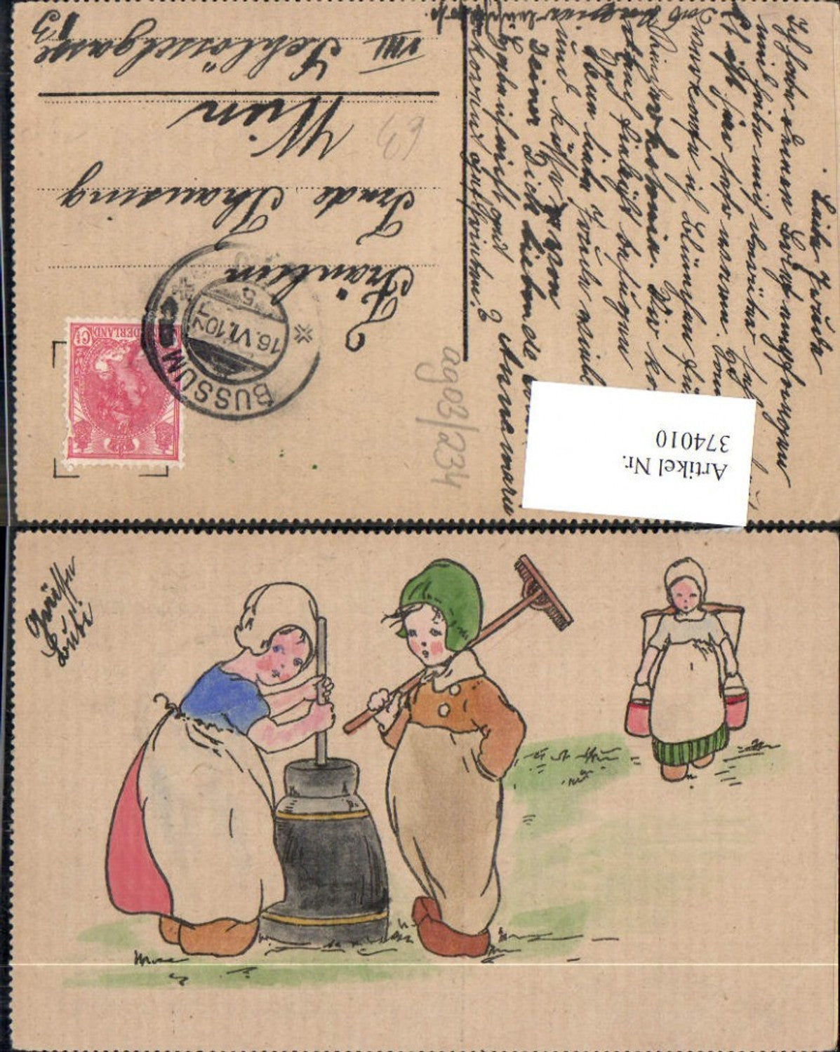 374010,Künstler Ak Kinder Typen Niederlande Rechen Wasserträgerin Butterfass