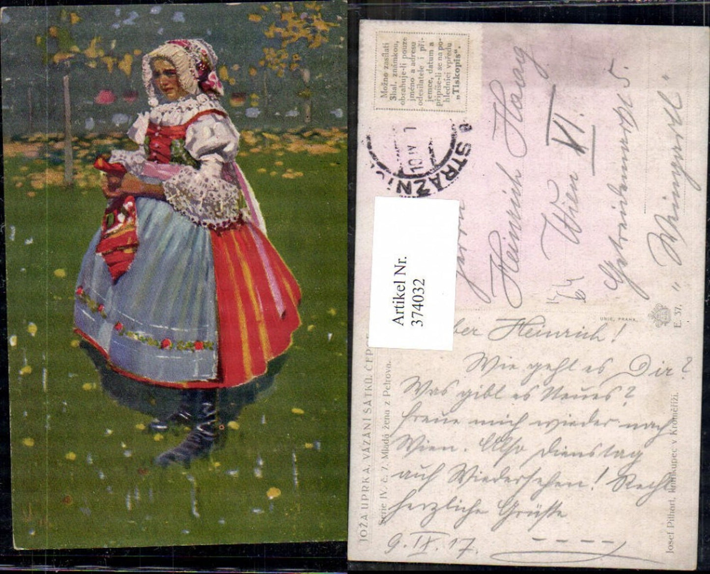 374032,Künstler Ak Josef Pithart Kind Mädchen i. Tracht Tschechien