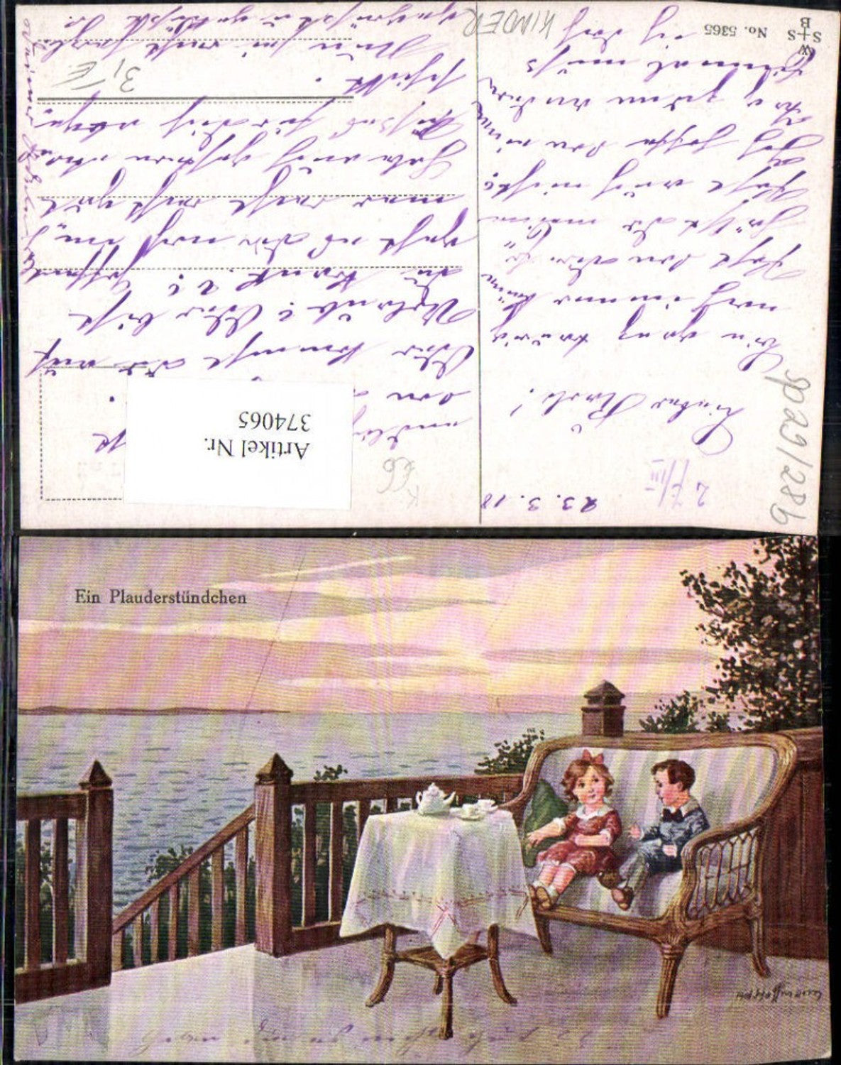 374065, Artist Ak Ad. Hoffmann A Chat Children at a Bench Coffee Table