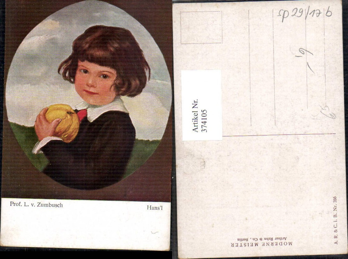 374105,Künstler Ak Prof. L. v. Zumbusch Hansl Kind Bub Junge Obst Kürbis Portrait Passepartout