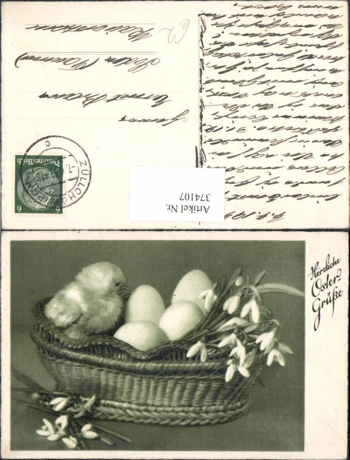 374107, Easter basket with chicks, Easter eggs, snowdrops, and flowers