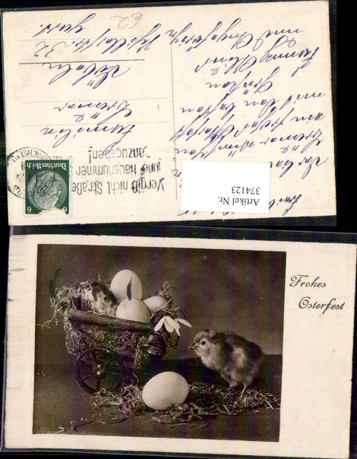 374123,Ostern Küken Leiterwagen Ostereier Eier