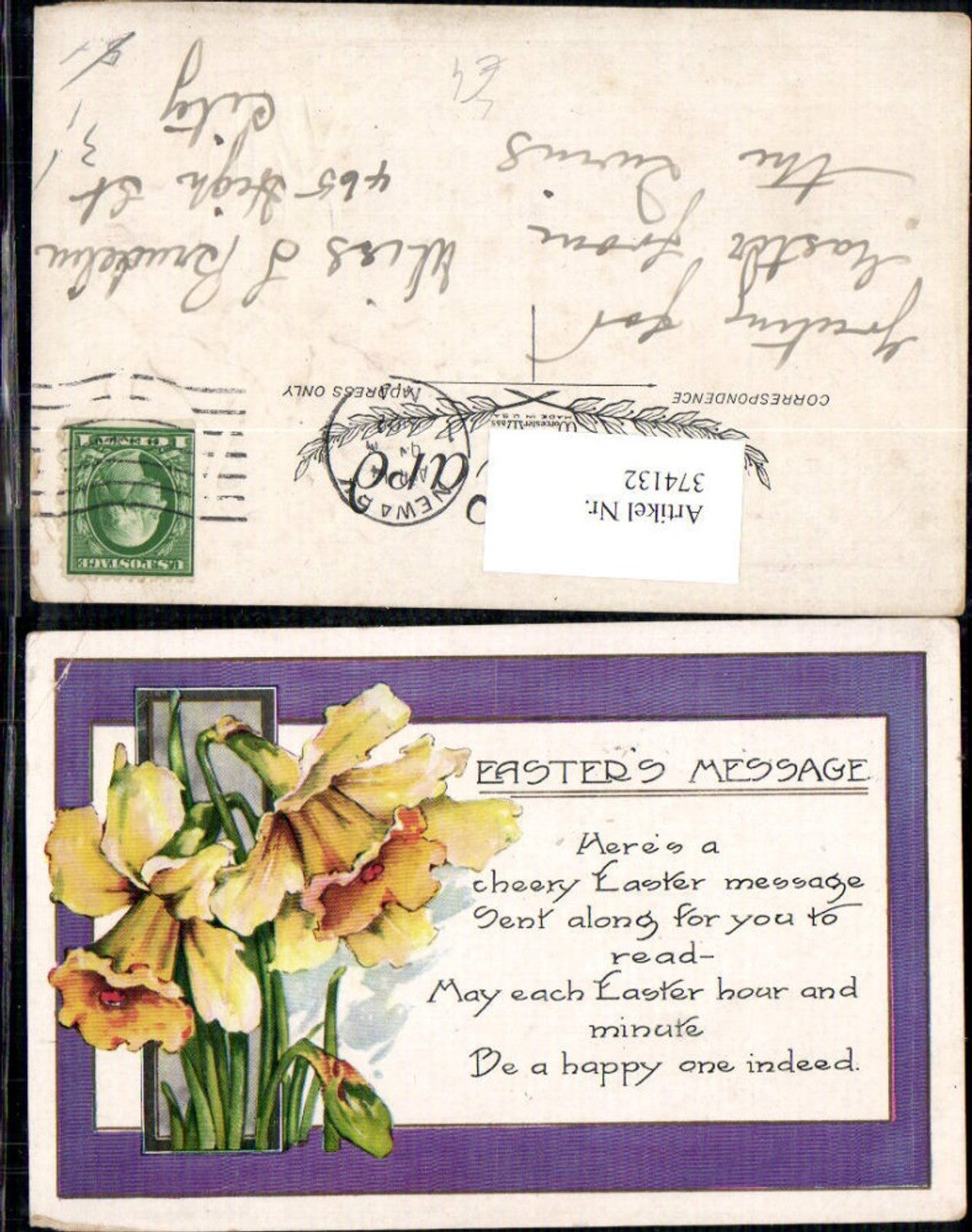 374132,Präge Litho Ostern Gelbe Narzissen Blumen Easters Message Spruch Text