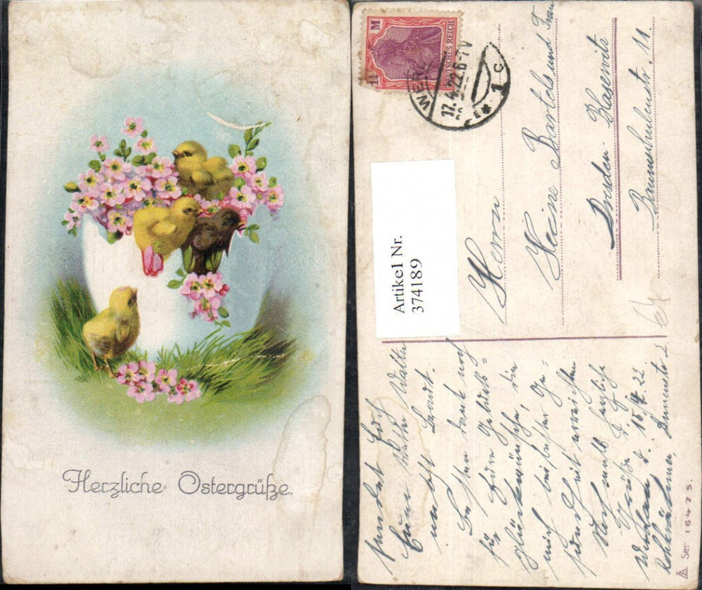 374189, Easter chicks flowers eggshell