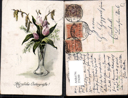 374200, Easter vase with tulip and pussy willow