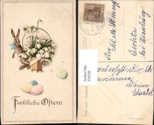 374230, Easter basket with snowdrops, rabbit, colorful eggs, Easter eggs