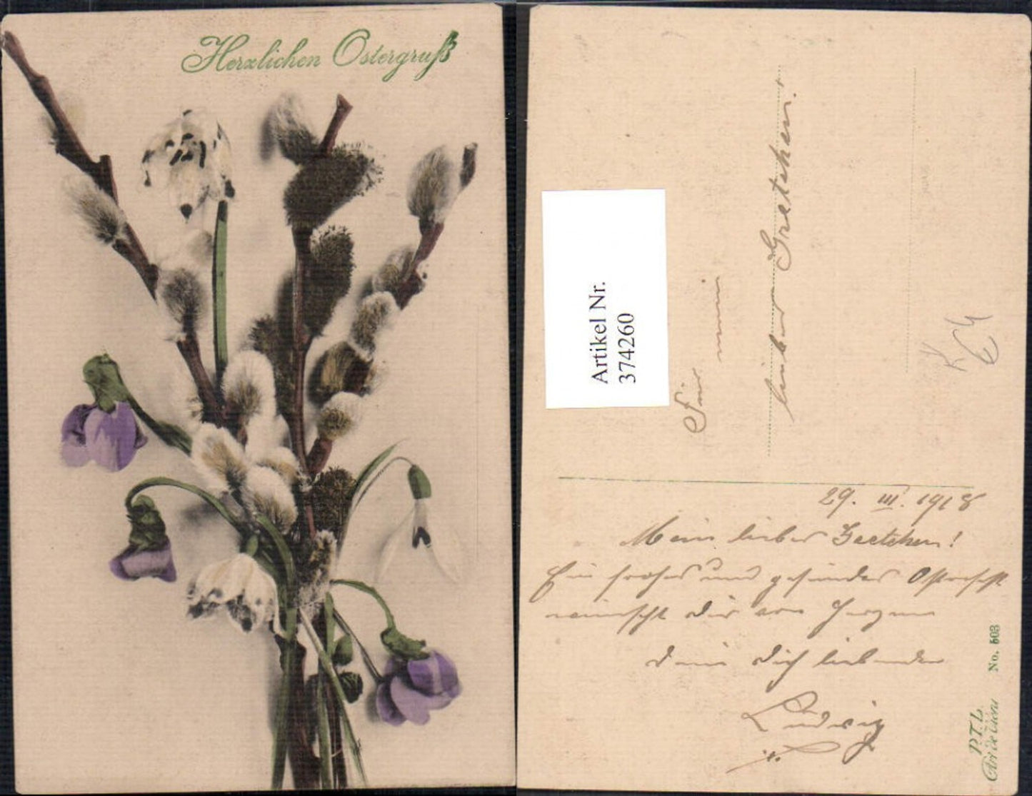 374260, Easter Pussy Willows Violets Snowdrops pub PTL Art de Viene 503