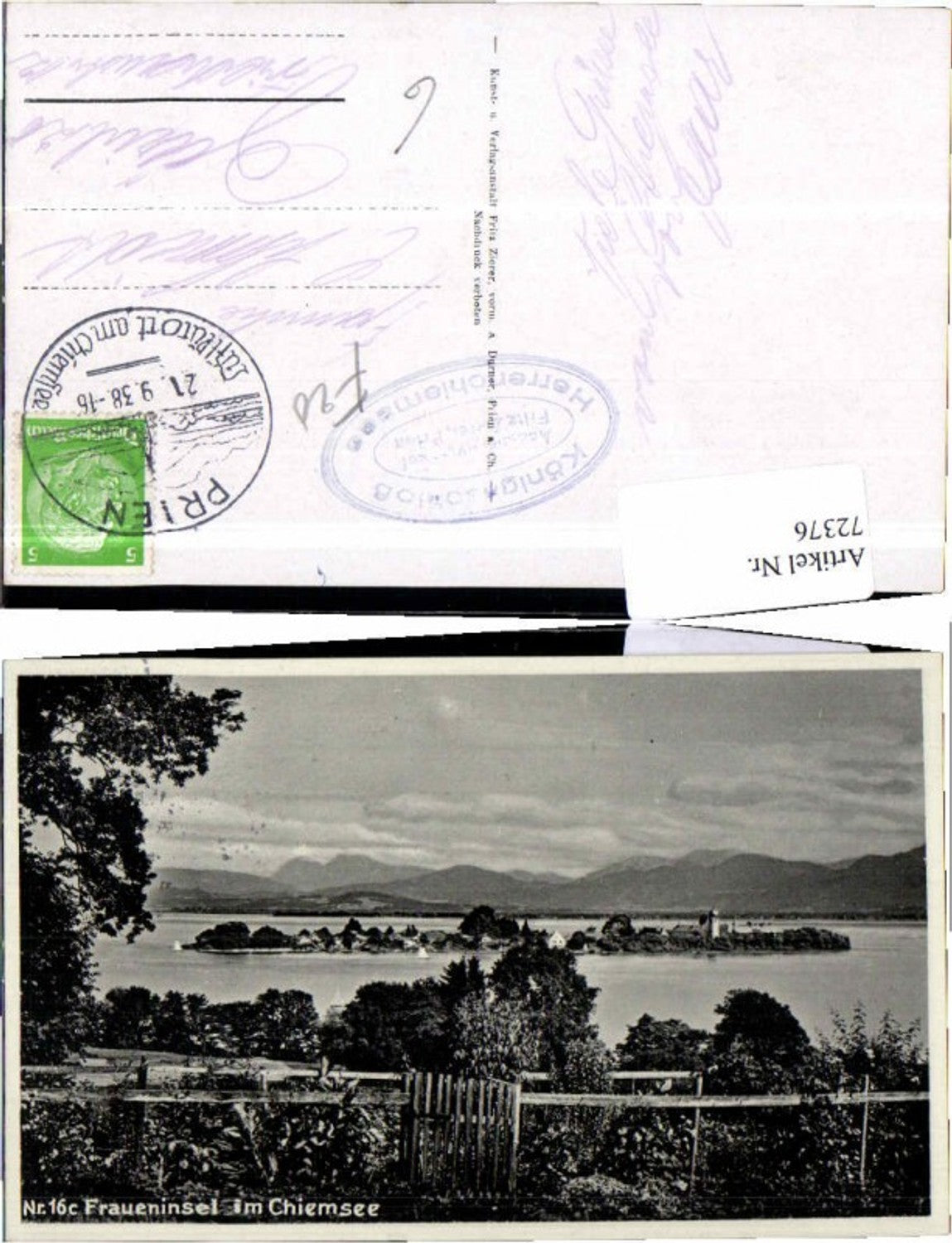 72376,Fraueninsel am Chiemsee 1938 Stempel