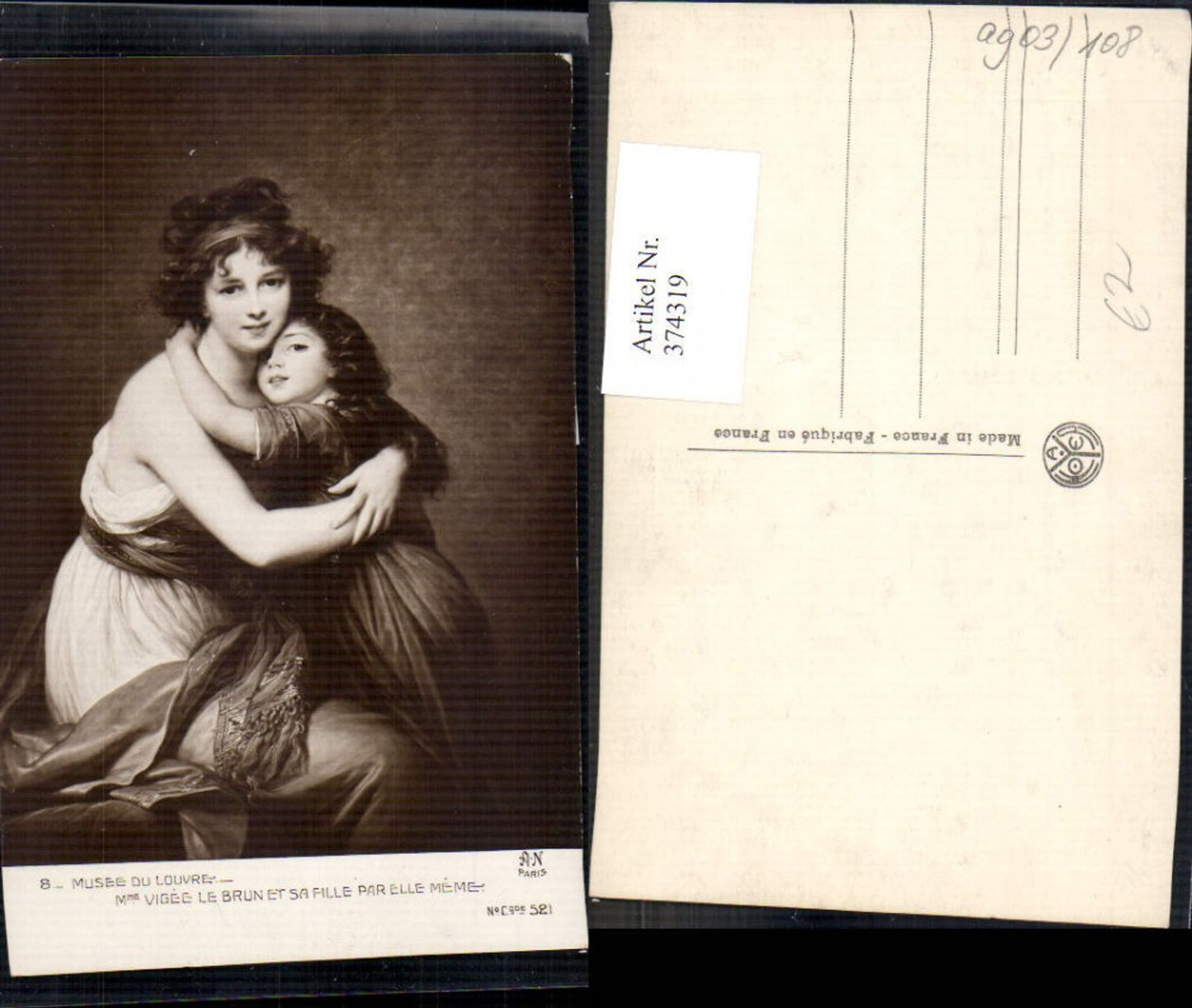 374319, Artist Ak Elle Meme Madame Vigee le Brun et sa fille Child Girl with Woman