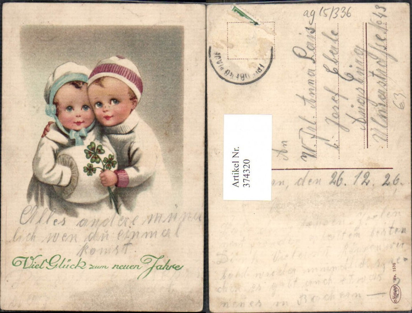 374320,Künstler Ak Kinder Hut Haube Muff Klee Kleeblätter