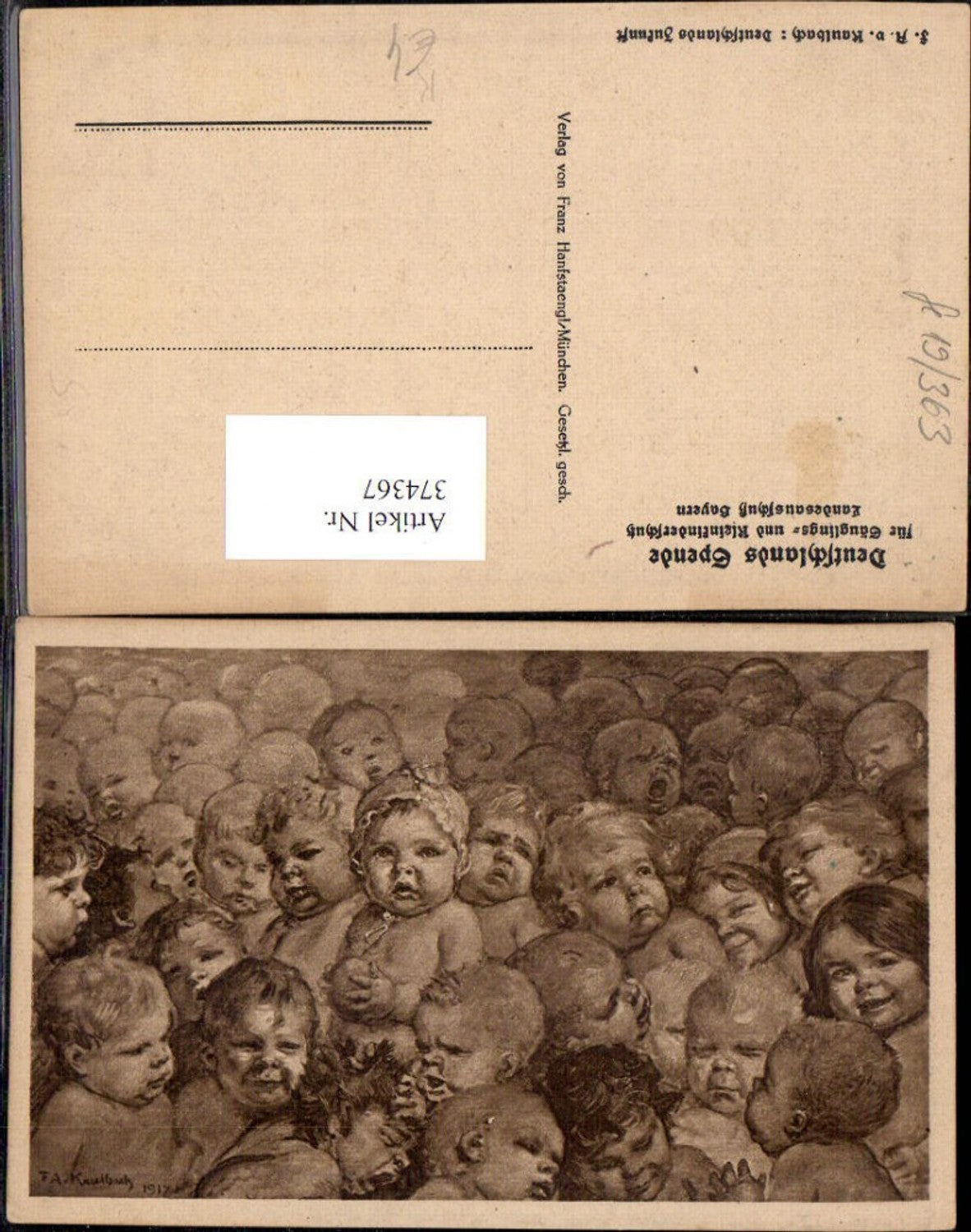 374367,Künstler Ak F. A. v. Kaulbach Deutschlands Zukunft Kinder Gesichter
