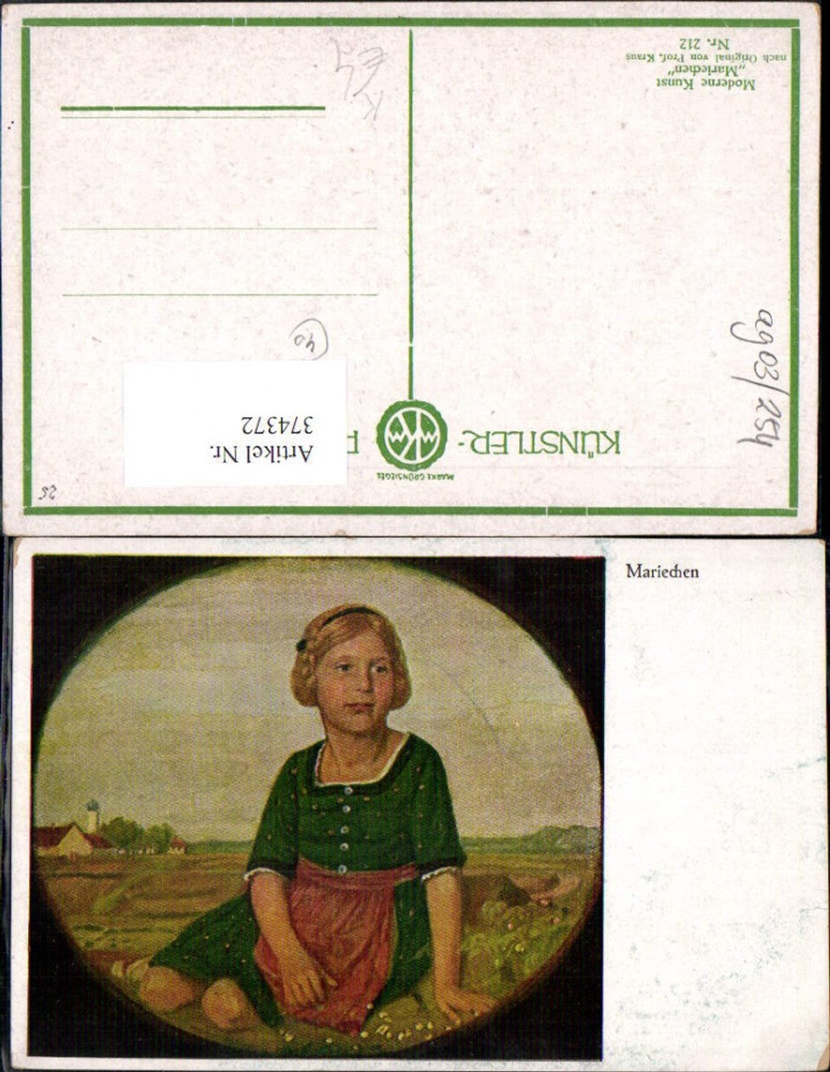 374372,Künstler Ak Prof. Kraus Mariechen Blondes Kind Mädchen Zopf Tracht
