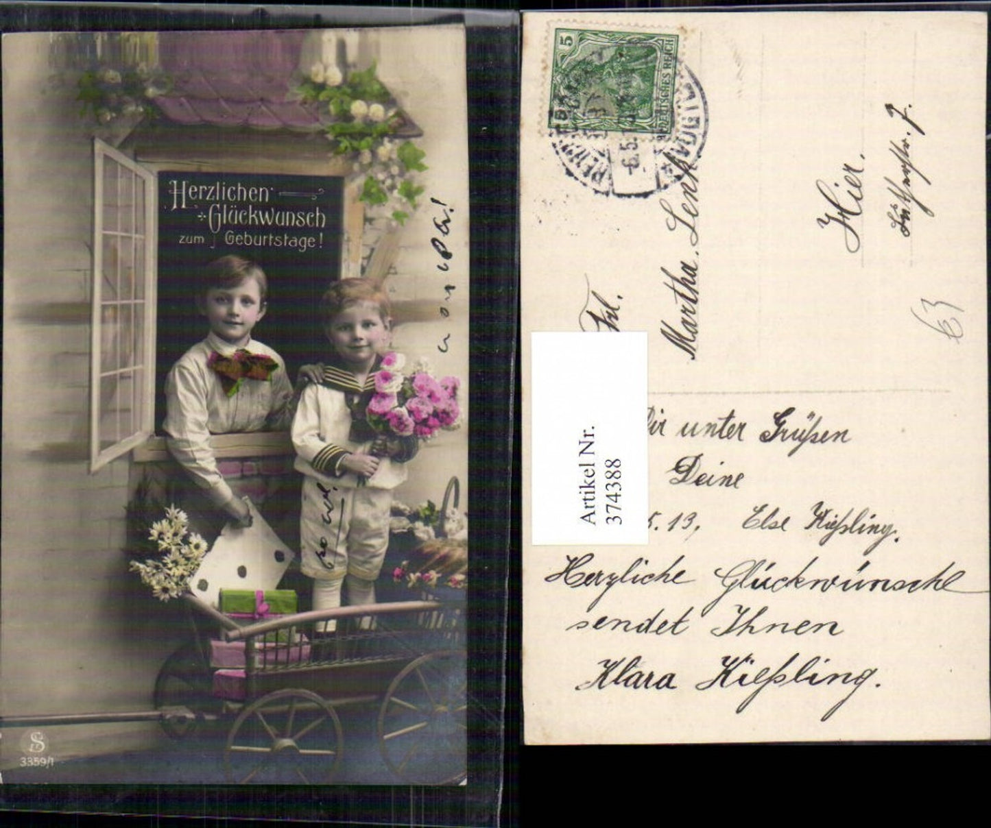 374388,Kinder Buben Jungen Uniform Matrosenanzug Leiterwagen Geschenke Briefkuvert Blumen
