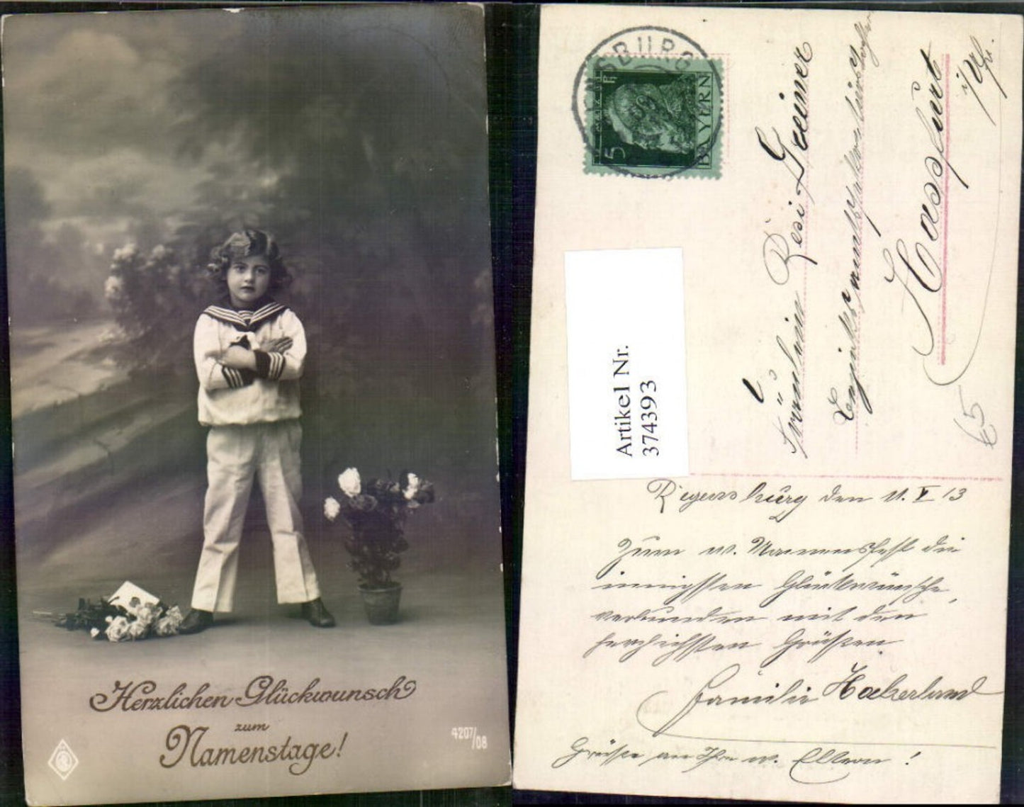 374393,Foto Ak Kind Bub Junge Uniform Matrosenanzug Goldschrift Namenstag