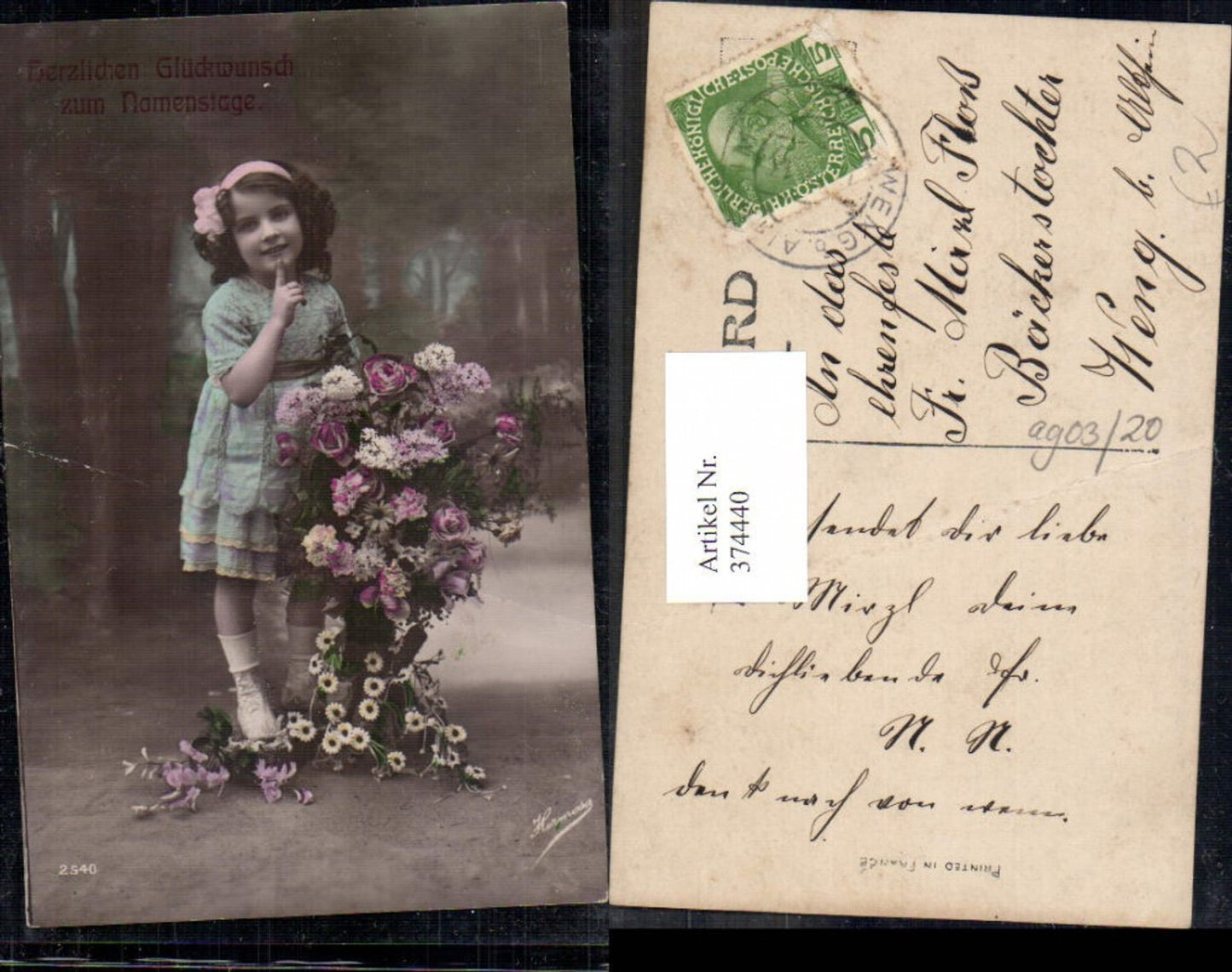 374440,Kind Mädchen Kleid Haarband Blumenstrauß Rosen Margeriten Namenstag