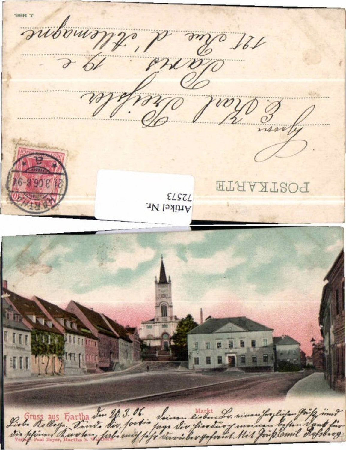 72573,Gruss aus Hartha Marktplatz 1900 Waldheim