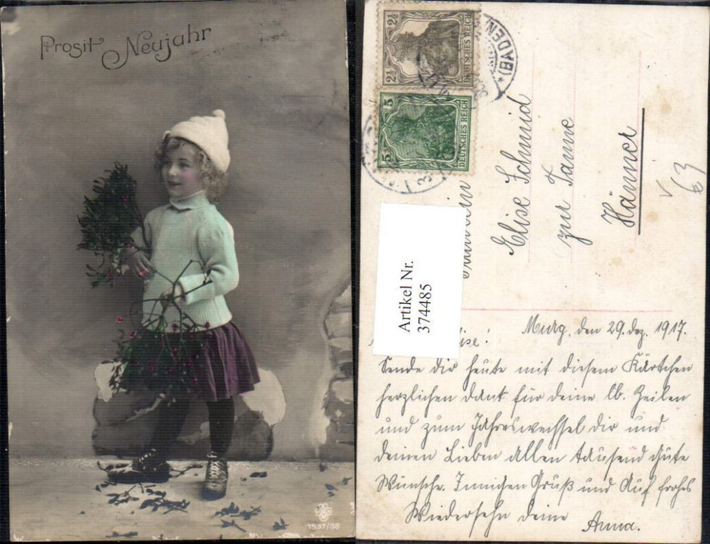 374485,Kind Mädchen Haube Mistelzweige Neujahr pub RPH  SBW 1837/38