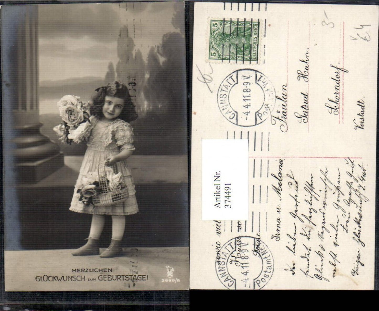 374491,Kind Kleid Haarschleife Korb Blumen Rosen Geburtstag pub RPH 2669/6