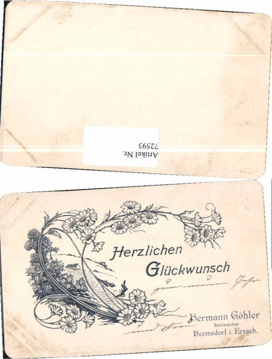 72593,Reklame AK Hermsdorf Erzgebirge Stellmacher Göhler 1900