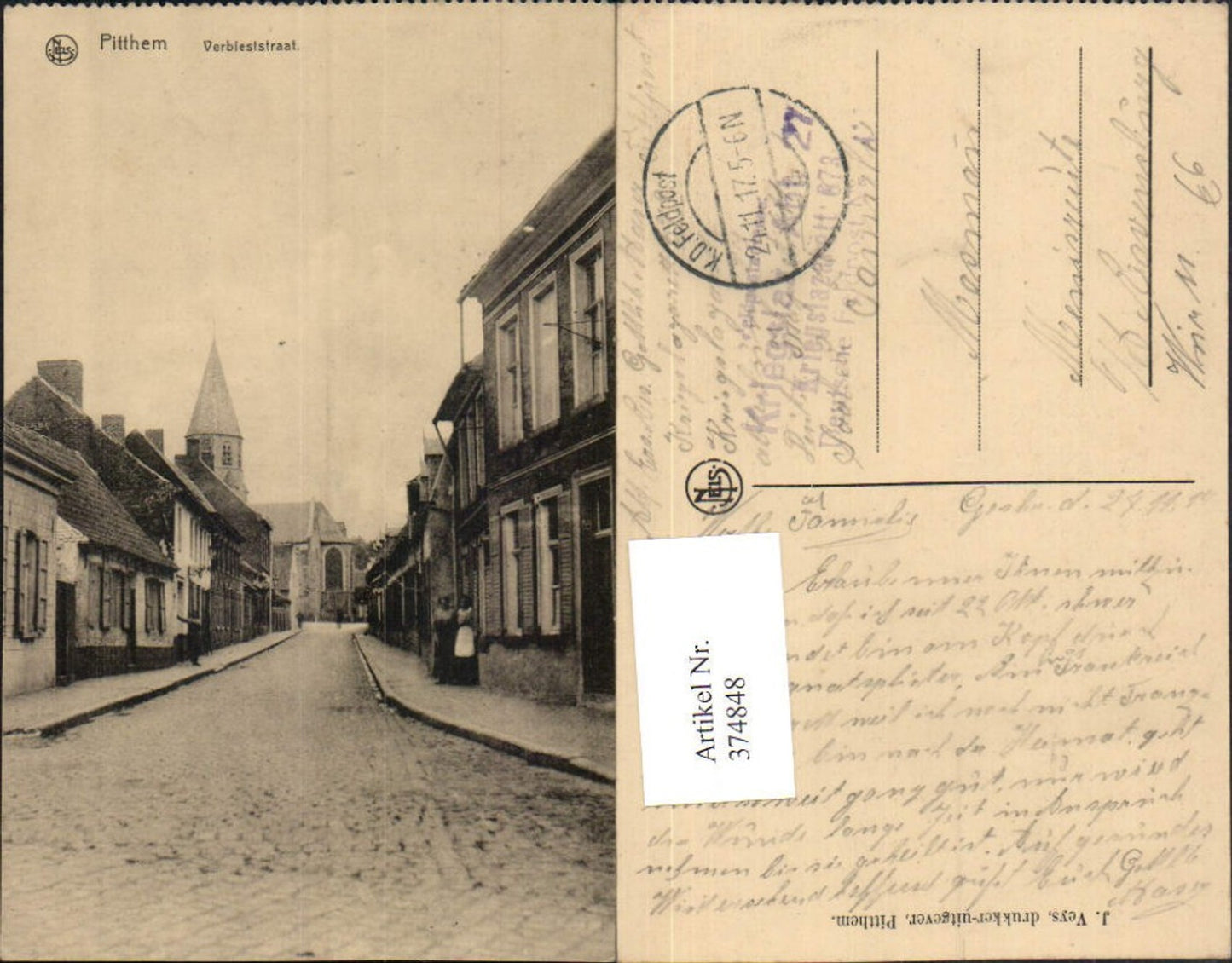 374848,Belgium Pitthem Pittem Verbieststraat Straßenansicht Kirche