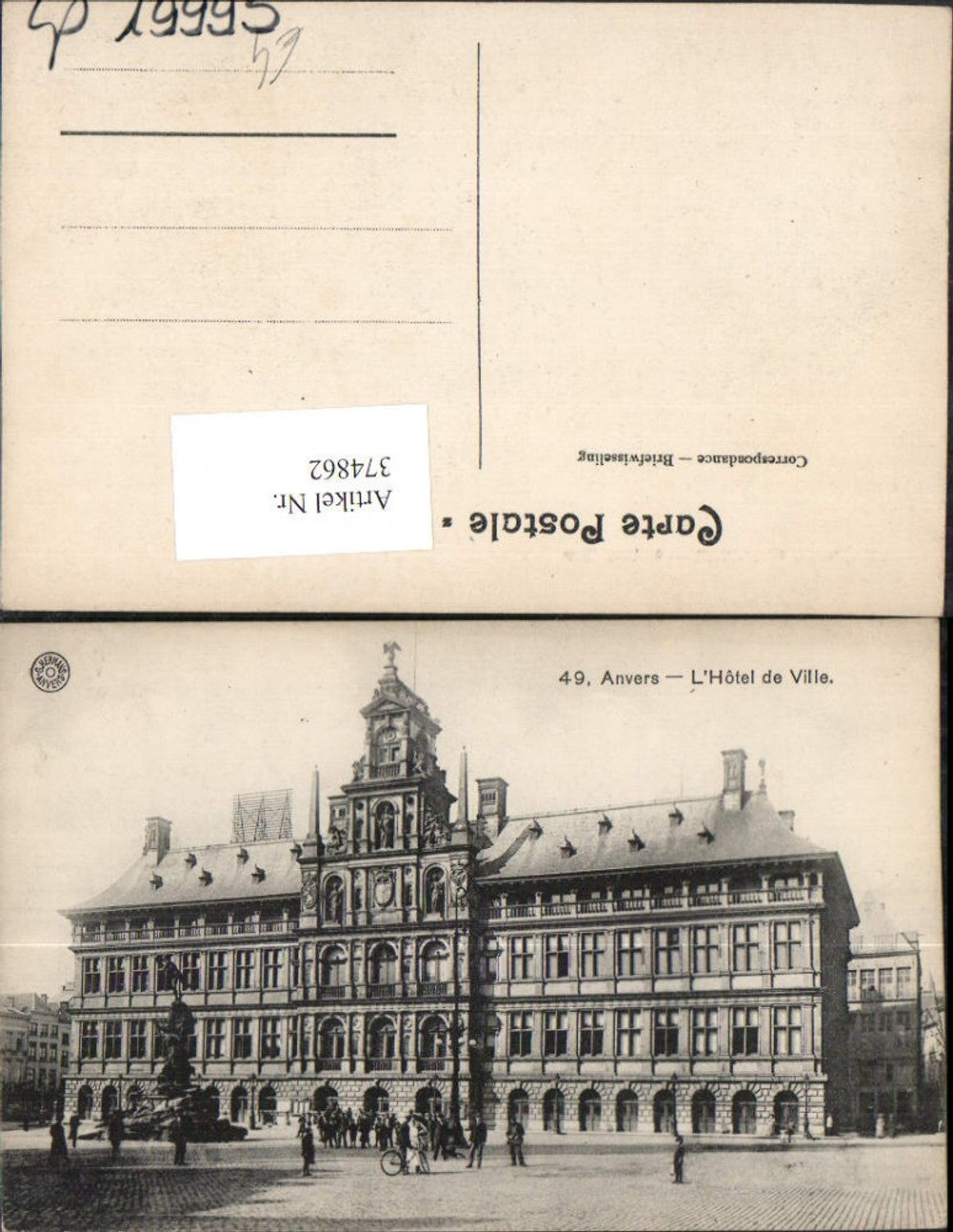 374862,Belgium Anvers Antwerpen L'Hotel de Ville Rathaus